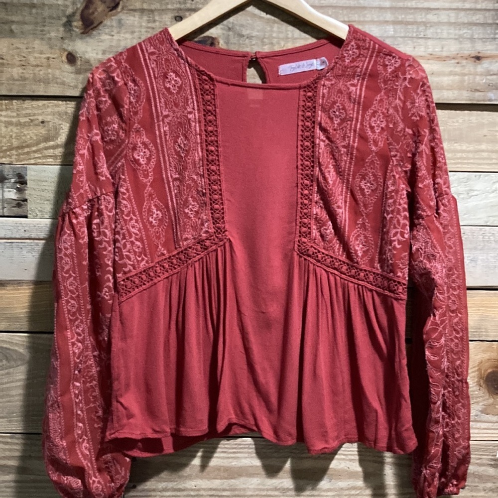 TAYLOR & SAGE Lace Boho Gauze Top S. B - Picture 1 of 9